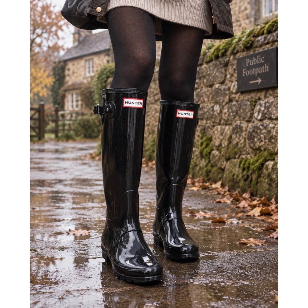 Hunter Original Tall Gloss Black Rain Boots Women's Size 9 Waterproof